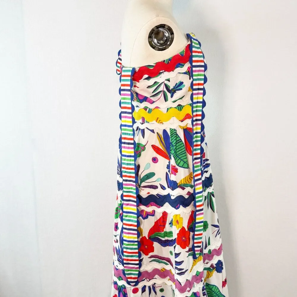 Celia B | Jade Dress | tropical floral print tiered maxi skirt trim | Sz S - Picture 7 of 14
